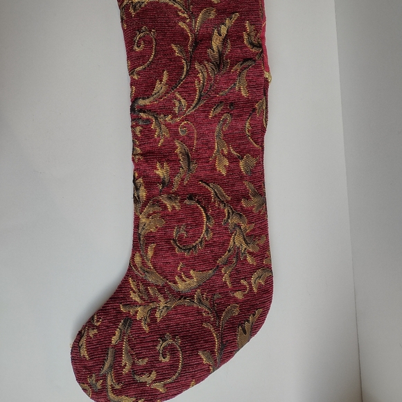 Christmas / Holiday Stocking Decoration in Burgundy, Vintage Style Gold Leaves - Picture 3 of 4